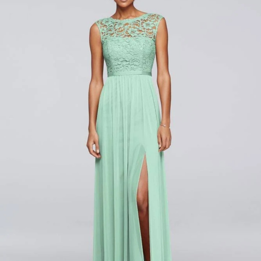 David's Bridal mint green lace bridesmaids dress